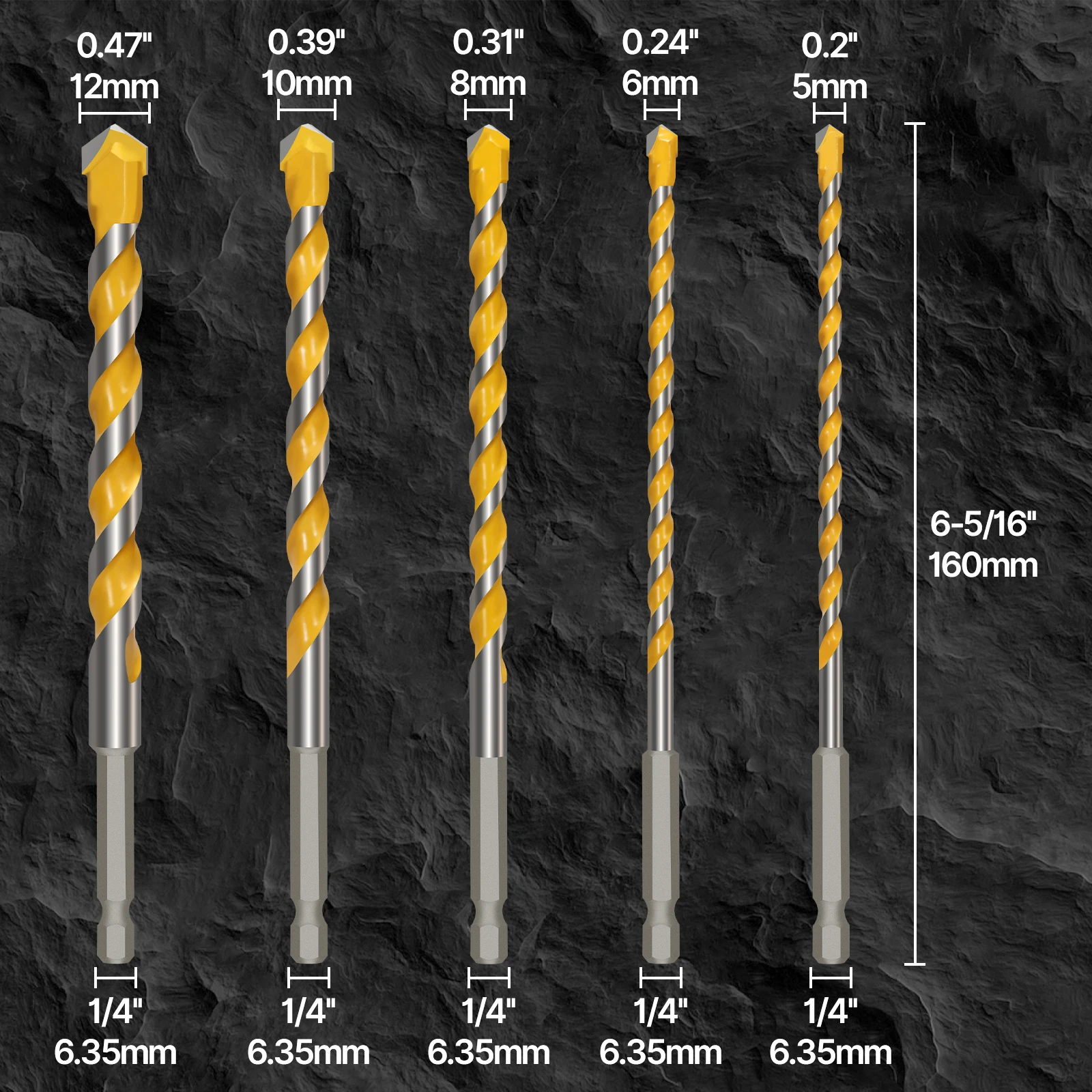 Versery 5-12mm Hex Shank 160mm Carbide Multi-Function Drill Bits Hole Saw For Brick Concrete Soft Tile Wood Metal