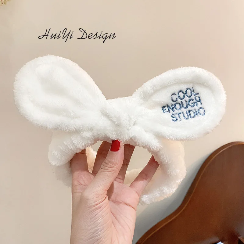 cute carrot Plush face wash hair band winter warm letter rabbit ear headbands fashion bow wide edge girl hair bands headdress