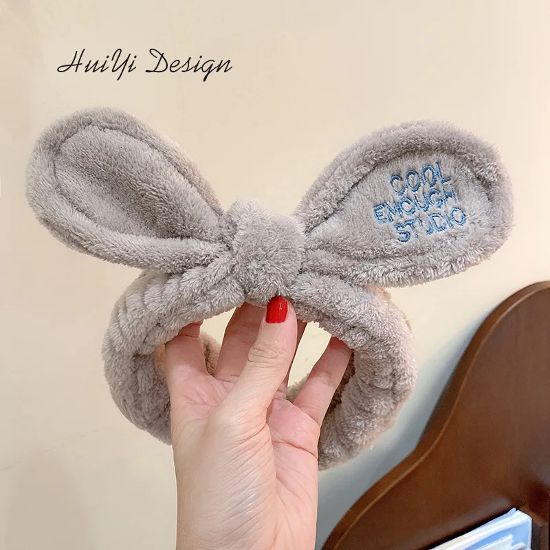 cute carrot Plush face wash hair band winter warm letter rabbit ear headbands fashion bow wide edge girl hair bands headdress