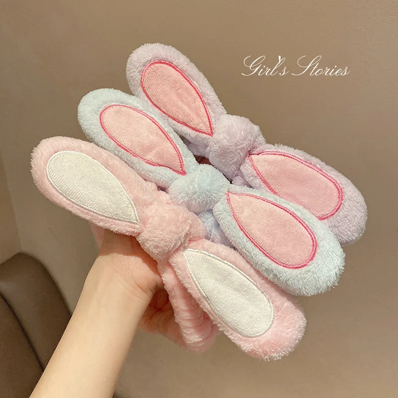 cute carrot Plush face wash hair band winter warm letter rabbit ear headbands fashion bow wide edge girl hair bands headdress