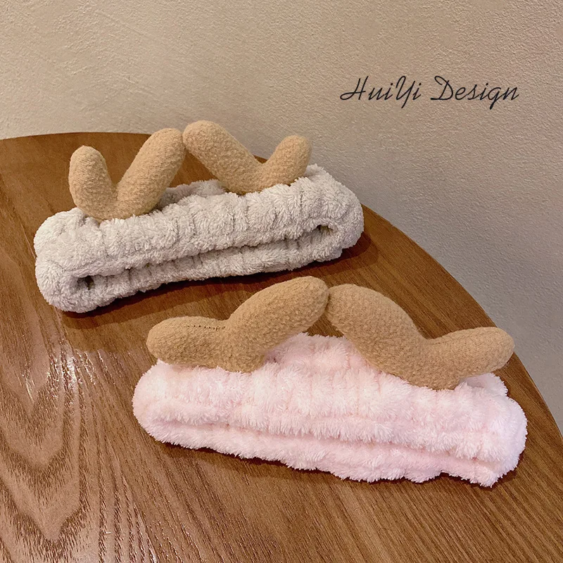 cute carrot Plush face wash hair band winter warm letter rabbit ear headbands fashion bow wide edge girl hair bands headdress