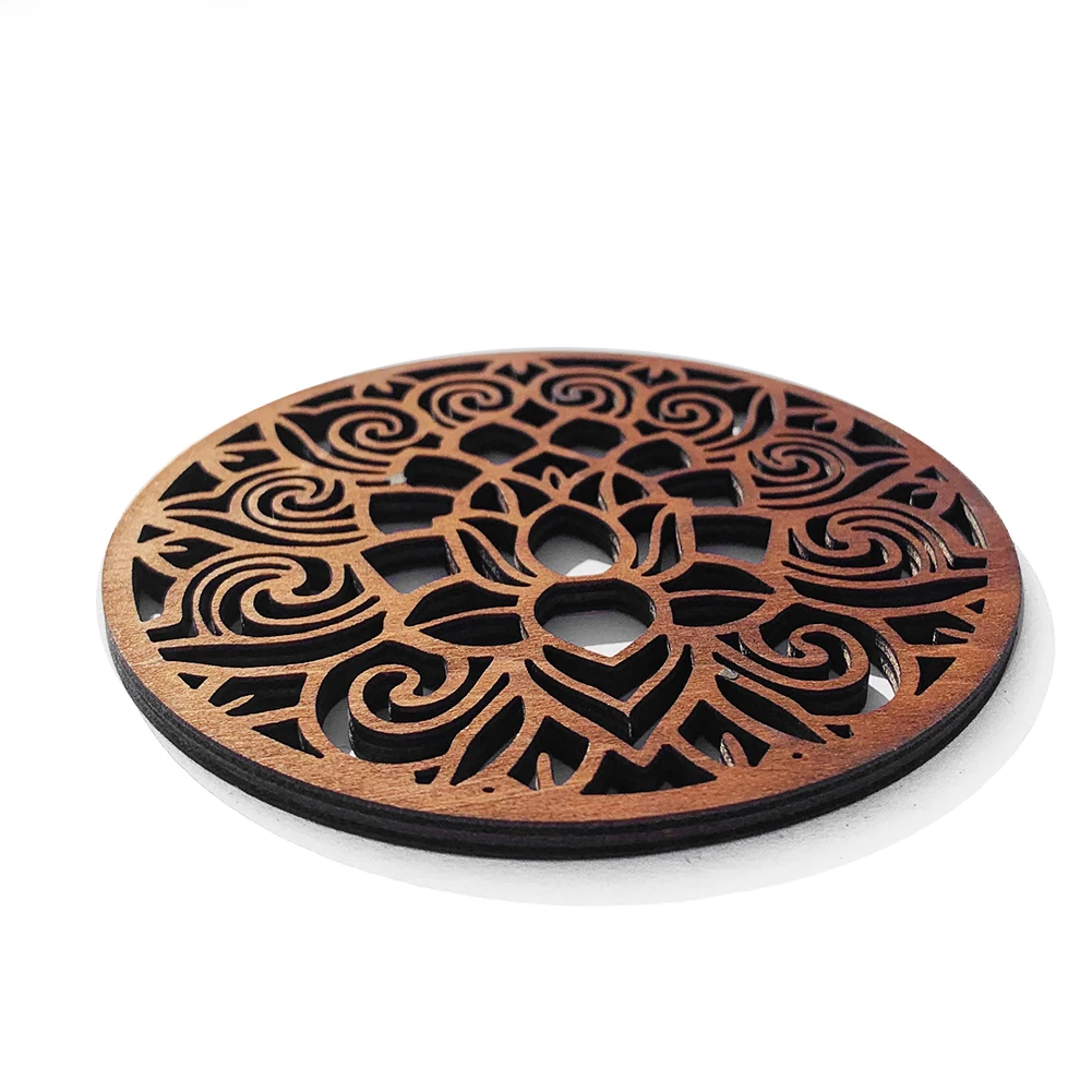 12cm Wood Pentagram Board Lotus Mandala Witchcraft Satan Cup Mat Energy Crystal Jewelry Stand Hanging Ornament Wall Decor