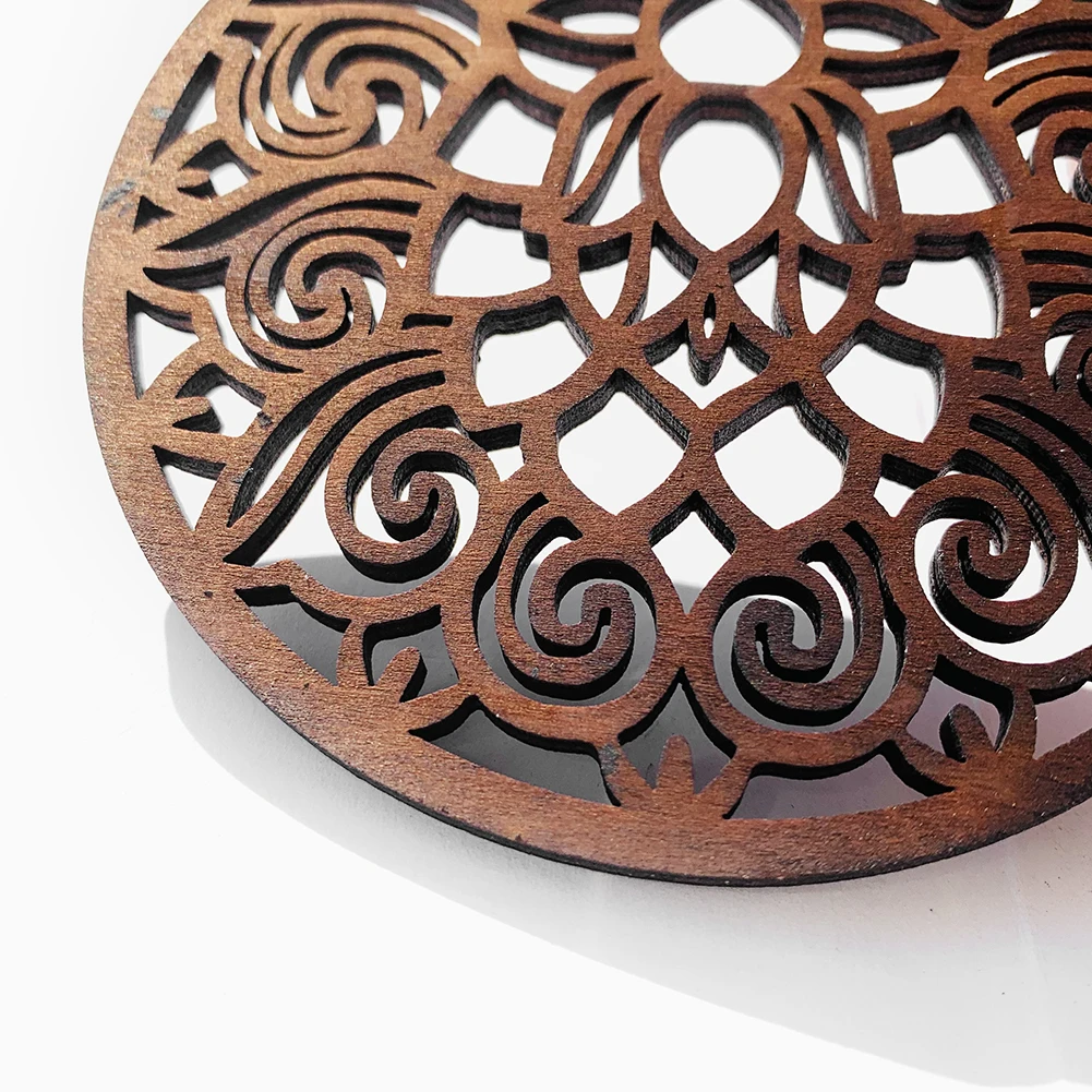 12cm Wood Pentagram Board Lotus Mandala Witchcraft Satan Cup Mat Energy Crystal Jewelry Stand Hanging Ornament Wall Decor