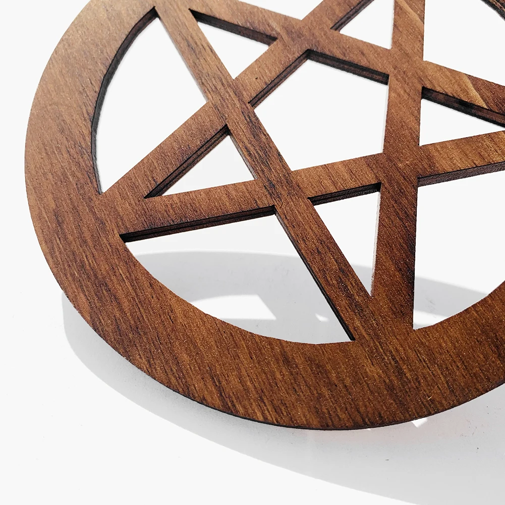 12cm Wood Pentagram Board Lotus Mandala Witchcraft Satan Cup Mat Energy Crystal Jewelry Stand Hanging Ornament Wall Decor