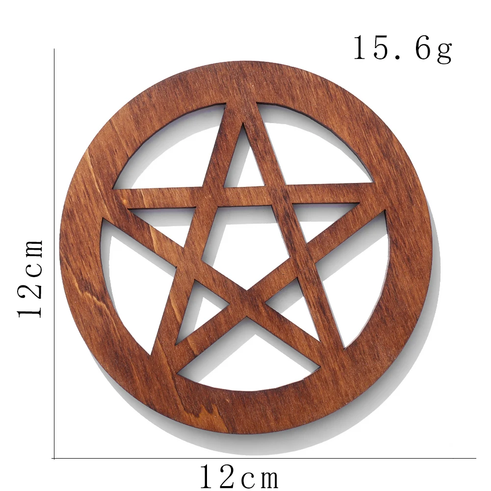 12cm Wood Pentagram Board Lotus Mandala Witchcraft Satan Cup Mat Energy Crystal Jewelry Stand Hanging Ornament Wall Decor