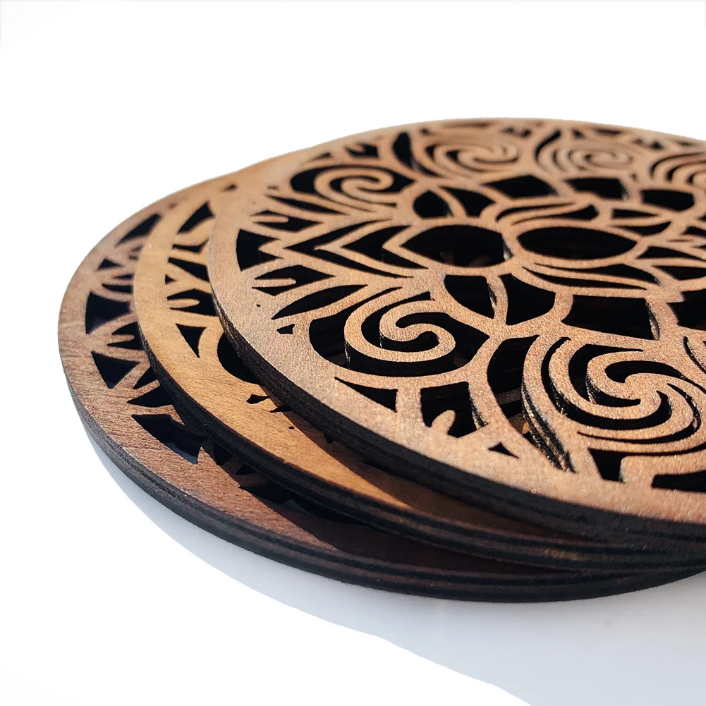 12cm Wood Pentagram Board Lotus Mandala Witchcraft Satan Cup Mat Energy Crystal Jewelry Stand Hanging Ornament Wall Decor