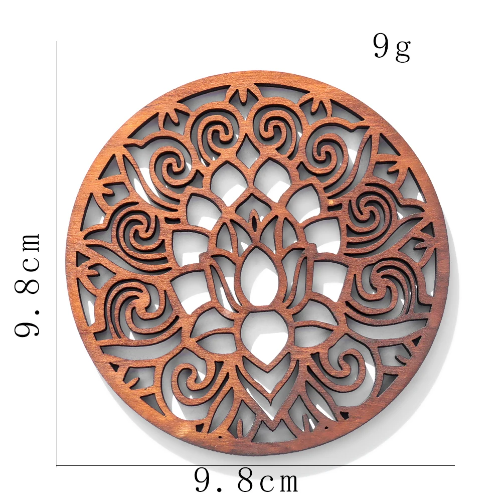 12cm Wood Pentagram Board Lotus Mandala Witchcraft Satan Cup Mat Energy Crystal Jewelry Stand Hanging Ornament Wall Decor
