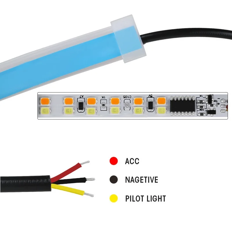 LED DRL Car Daytime Running Light Flexible Waterproof Strip Auto Headlights White 60cm Turn Signal Yellow Brake Flow Lights 12V