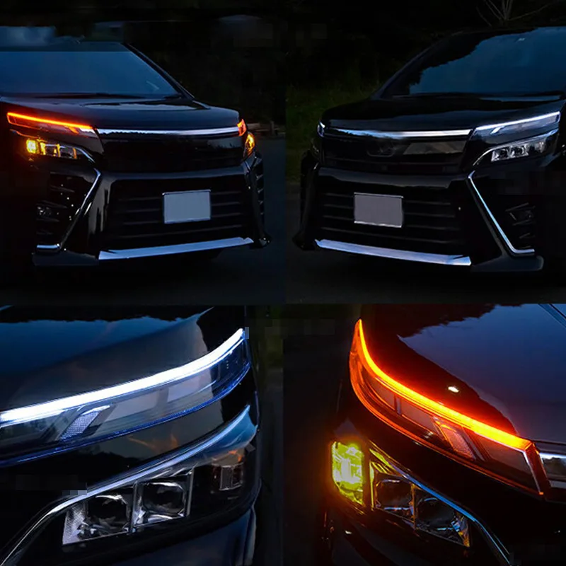 LED DRL Car Daytime Running Light Flexible Waterproof Strip Auto Headlights White 60cm Turn Signal Yellow Brake Flow Lights 12V
