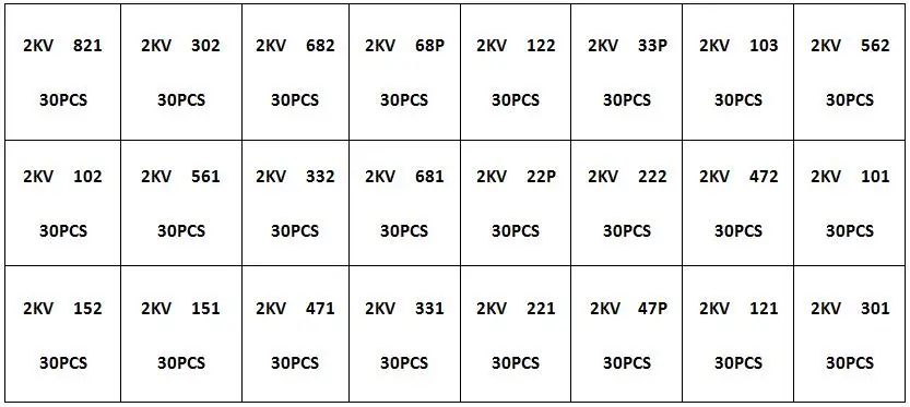 1KV 2KV 3KV 1000V 2000V 3000V 10PF-821PF 24Values Assorted Kit High-Voltage Ceramic Capacitors Package