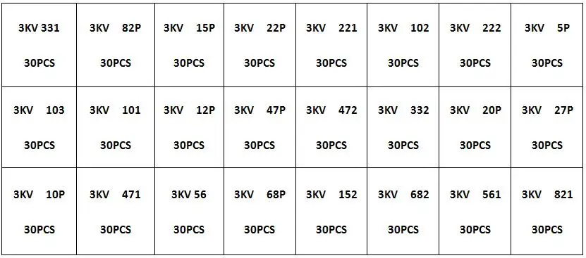 1KV 2KV 3KV 1000V 2000V 3000V 10PF-821PF 24Values Assorted Kit High-Voltage Ceramic Capacitors Package