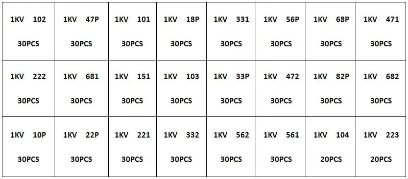 1KV 2KV 3KV 1000V 2000V 3000V 10PF-821PF 24Values Assorted Kit High-Voltage Ceramic Capacitors Package