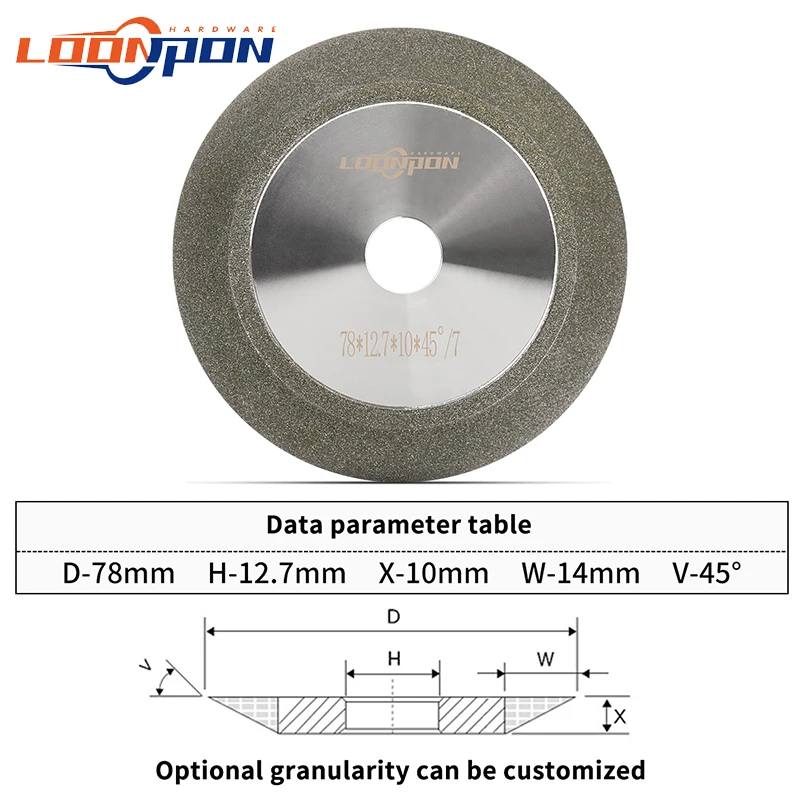 Loonpon Diamond Grinding Wheel Disc 78mm 3inch Diamond Wheel for Sharpening Tungsten Steel Milling Cutter Tool Grinder