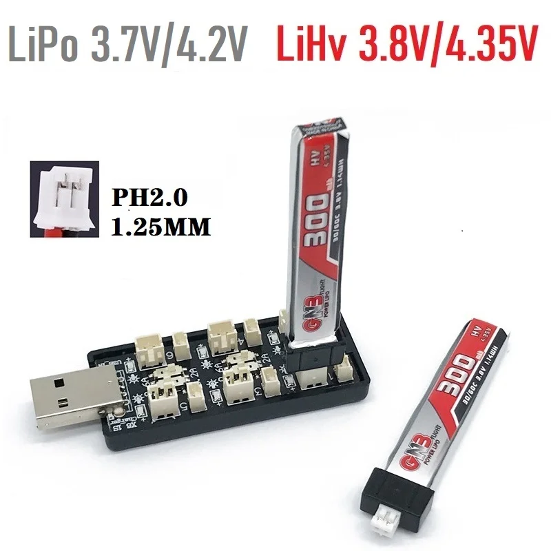 6CH USB 1S LiPo/LiHv 3.7V/4.2V 3.8V/4.35V Battery Charger Adapter Board 5V 2A USB Battery Charger Board for RC Drone Toy Medel