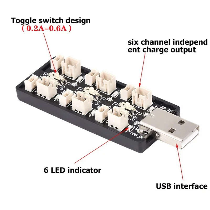 6CH USB 1S LiPo/LiHv 3.7V/4.2V 3.8V/4.35V Battery Charger Adapter Board 5V 2A USB Battery Charger Board for RC Drone Toy Medel
