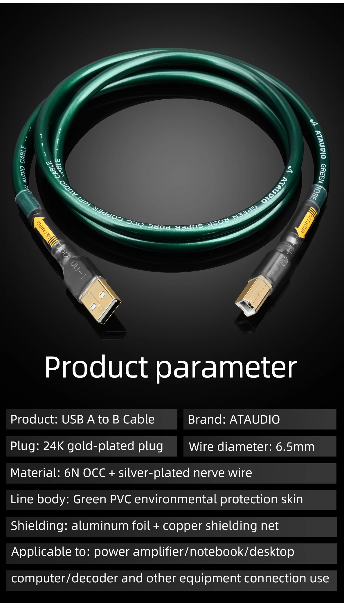 Silver Plated Hifi Usb Cable High Quality 6N OCC A-B C-B Cable Type DAC Decoding Data Cable USB Cable