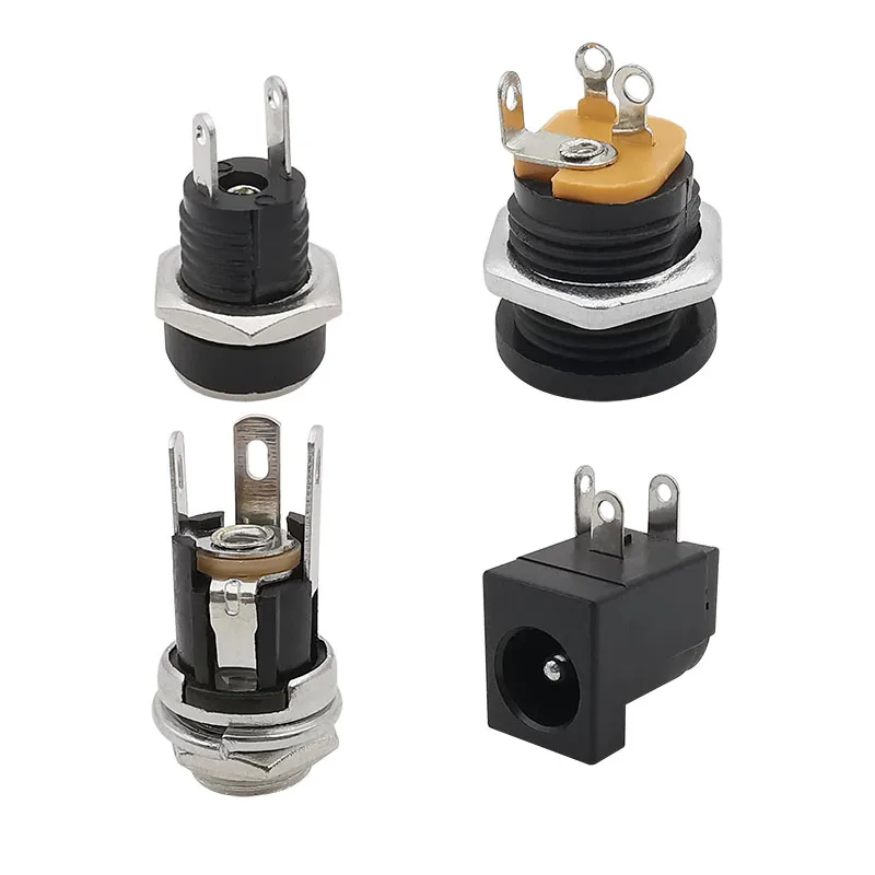 10Pcs 12V 5.5x2.1mm Plugs Jack DC Connectors 5.5*2.1mm DC Power Male Female Socket Nut Panel Mount DC Power Adapter Connector