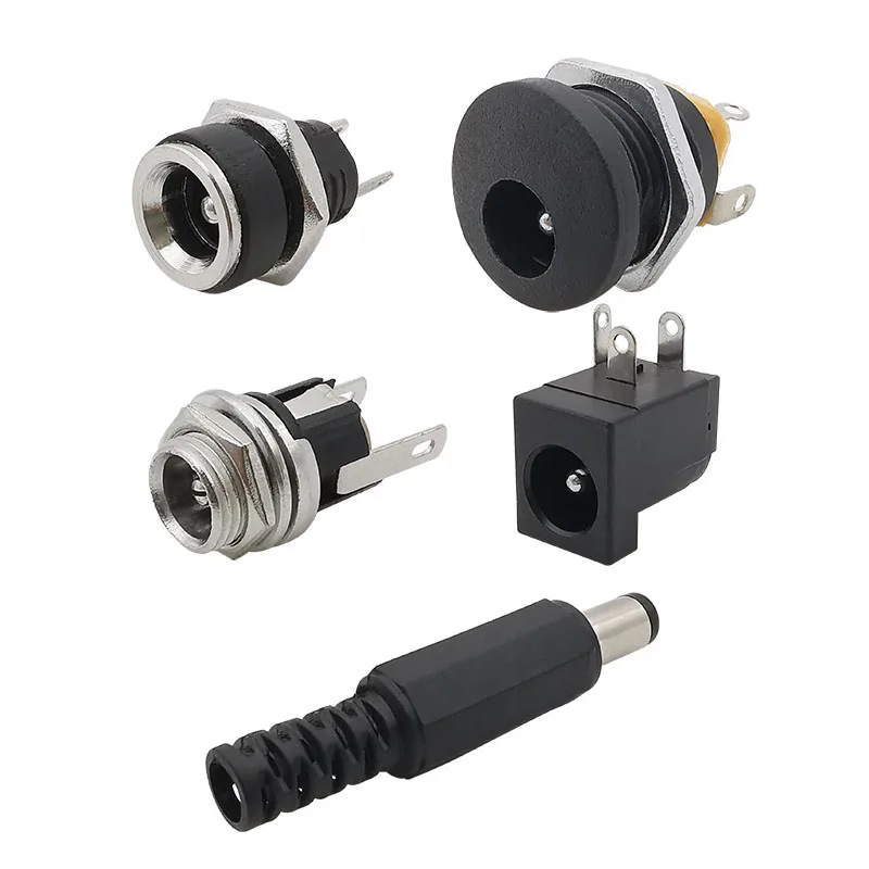 10Pcs 12V 5.5x2.1mm Plugs Jack DC Connectors 5.5*2.1mm DC Power Male Female Socket Nut Panel Mount DC Power Adapter Connector