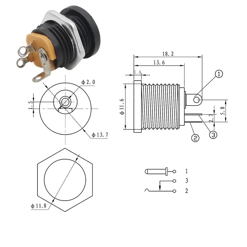 10Pcs 12V 5.5x2.1mm Plugs Jack DC Connectors 5.5*2.1mm DC Power Male Female Socket Nut Panel Mount DC Power Adapter Connector