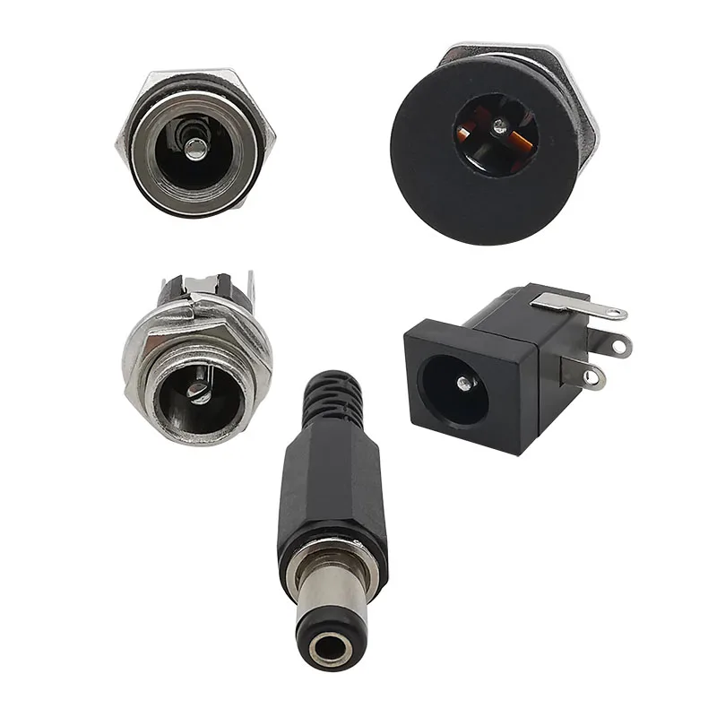 10Pcs 12V 5.5x2.1mm Plugs Jack DC Connectors 5.5*2.1mm DC Power Male Female Socket Nut Panel Mount DC Power Adapter Connector
