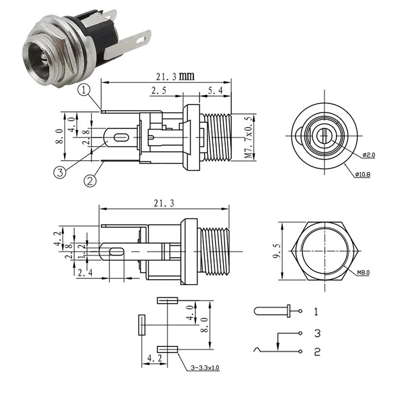 10Pcs 12V 5.5x2.1mm Plugs Jack DC Connectors 5.5*2.1mm DC Power Male Female Socket Nut Panel Mount DC Power Adapter Connector
