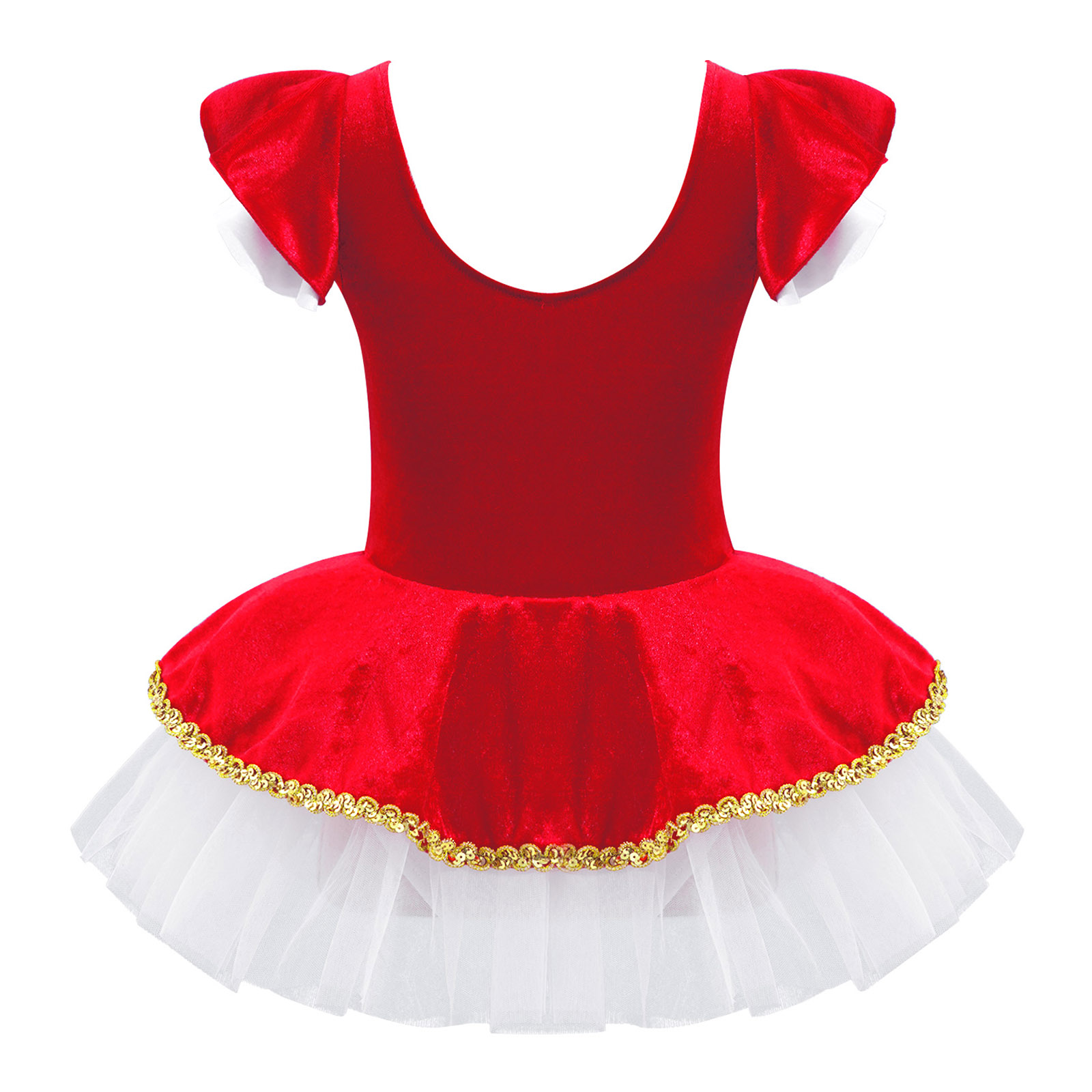 Christmas Elf Tutu Dress Ballet Dance Leotard Kids Girls Figure Skating Dress Sleeveless Mesh Bowknot Sequin Performance Costume
