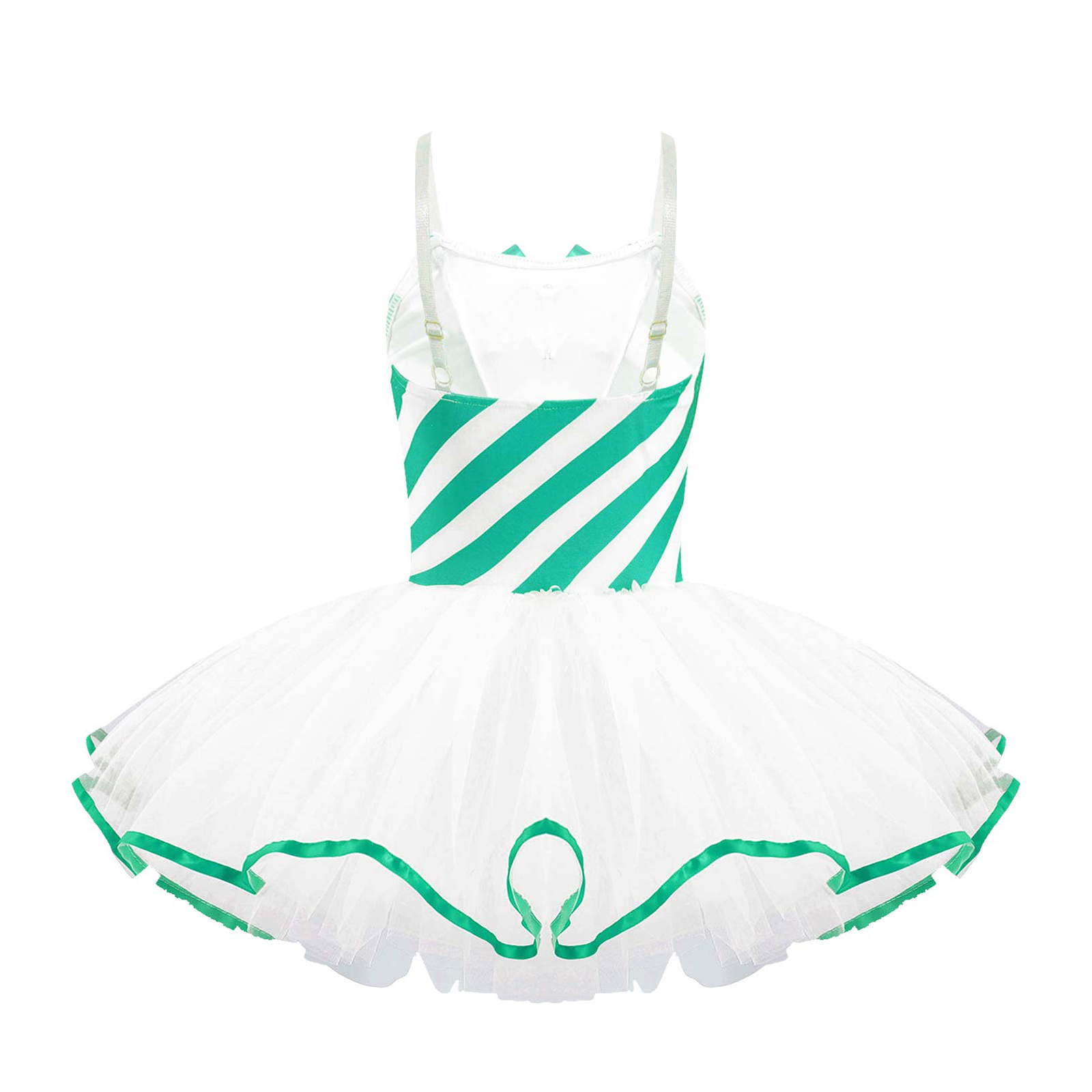Christmas Elf Tutu Dress Ballet Dance Leotard Kids Girls Figure Skating Dress Sleeveless Mesh Bowknot Sequin Performance Costume