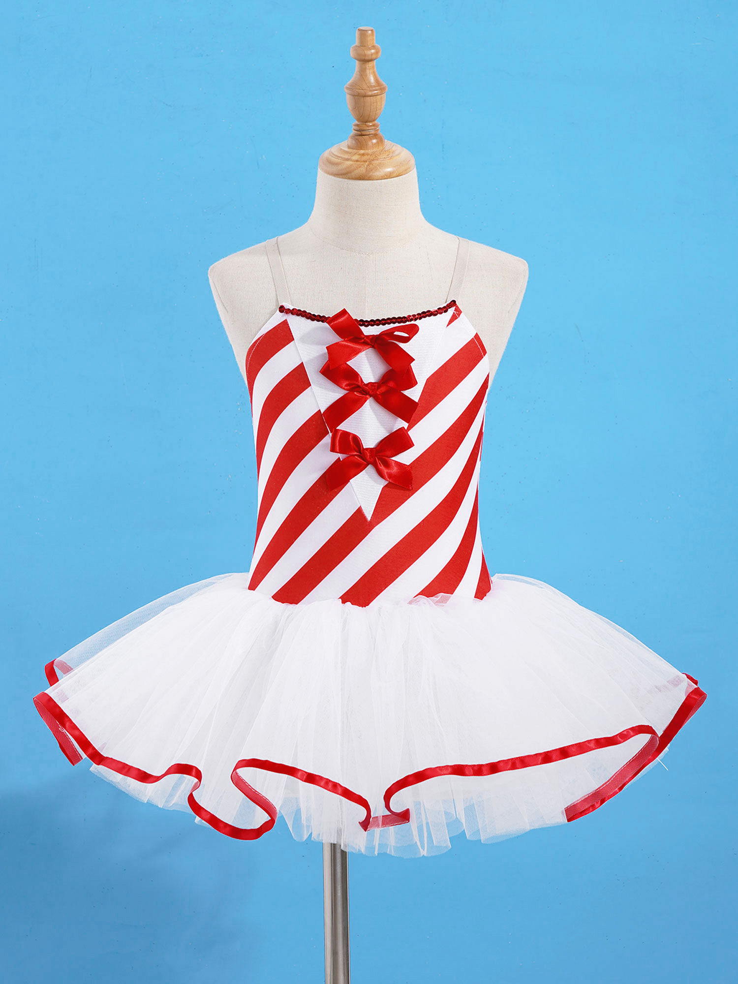 Christmas Elf Tutu Dress Ballet Dance Leotard Kids Girls Figure Skating Dress Sleeveless Mesh Bowknot Sequin Performance Costume