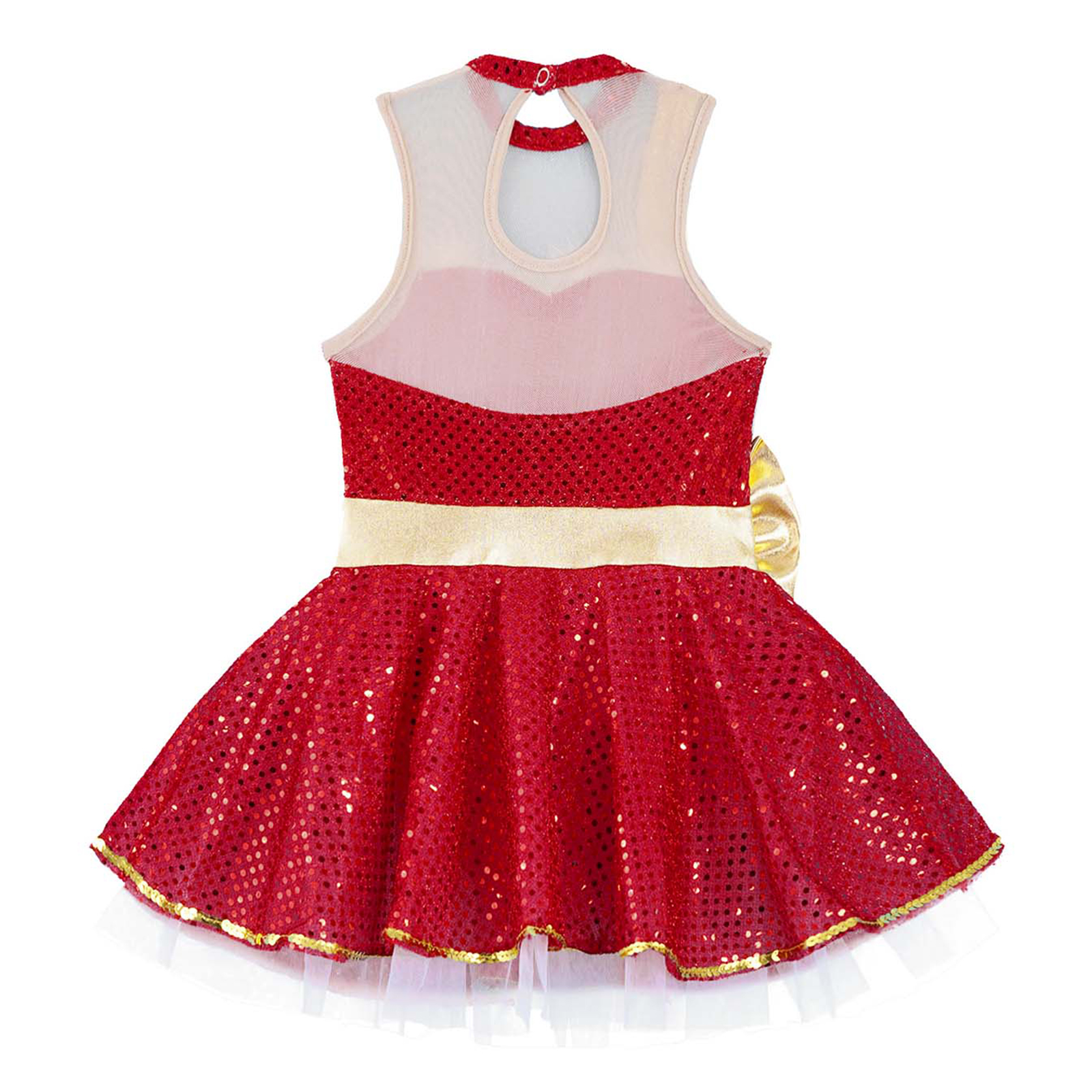 Christmas Elf Tutu Dress Ballet Dance Leotard Kids Girls Figure Skating Dress Sleeveless Mesh Bowknot Sequin Performance Costume
