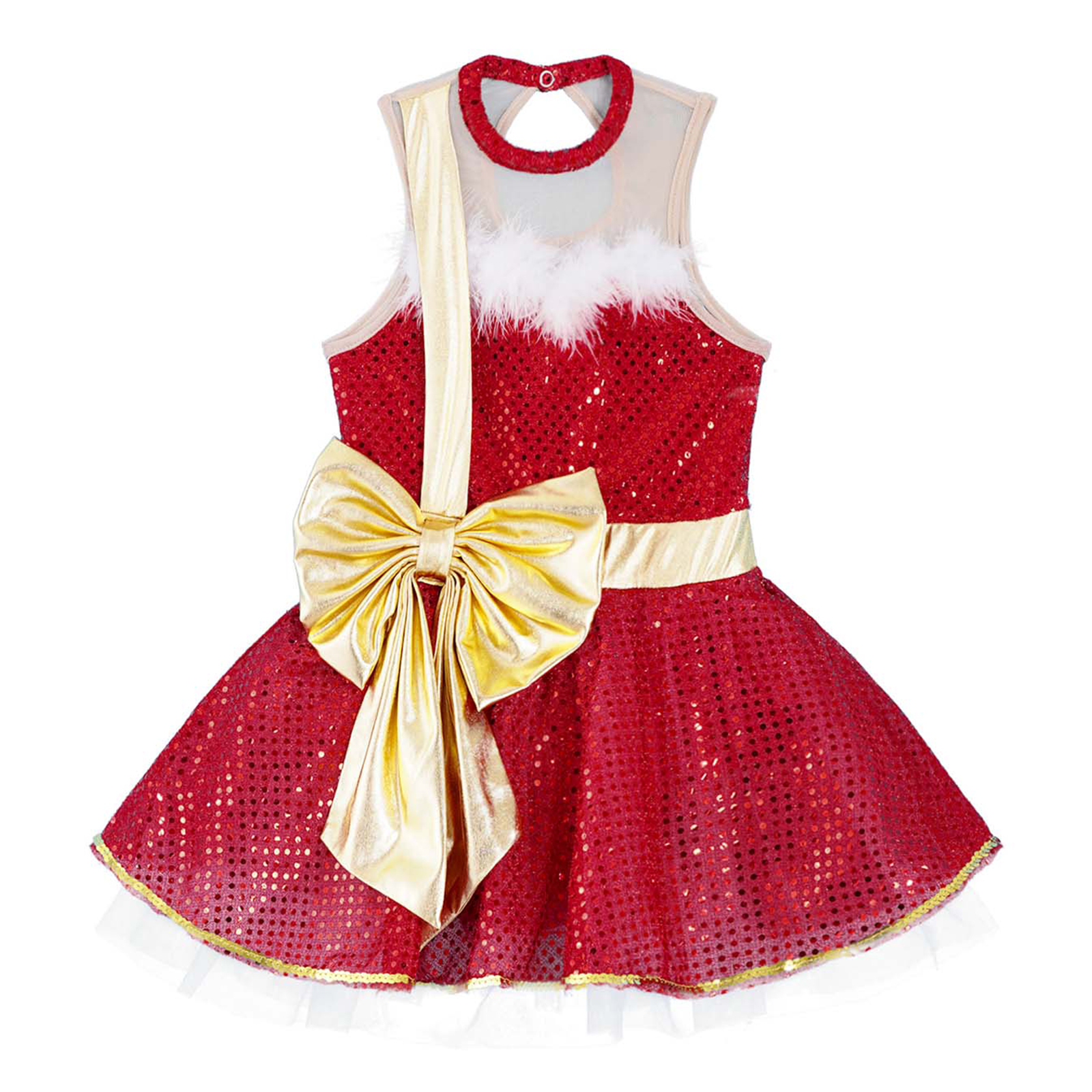 Christmas Elf Tutu Dress Ballet Dance Leotard Kids Girls Figure Skating Dress Sleeveless Mesh Bowknot Sequin Performance Costume