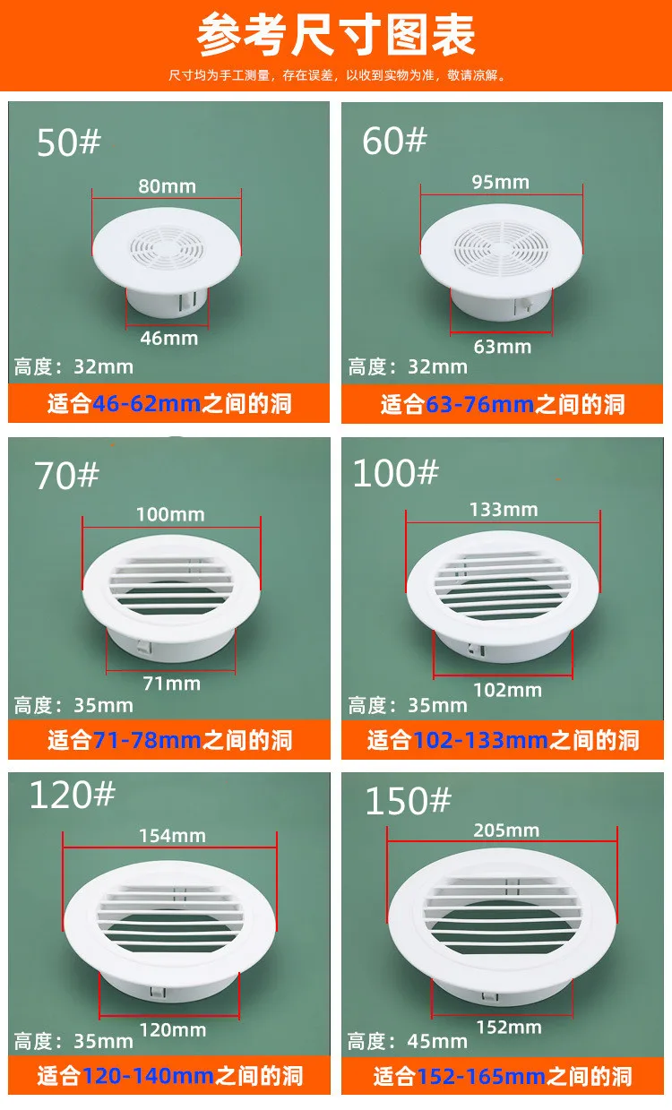 1PCS Air Conditioning Hole Cover Dust Plug Round Wall Decorative Cap Air Ventilation Grille Systems Kitchen Bathroom Accessories