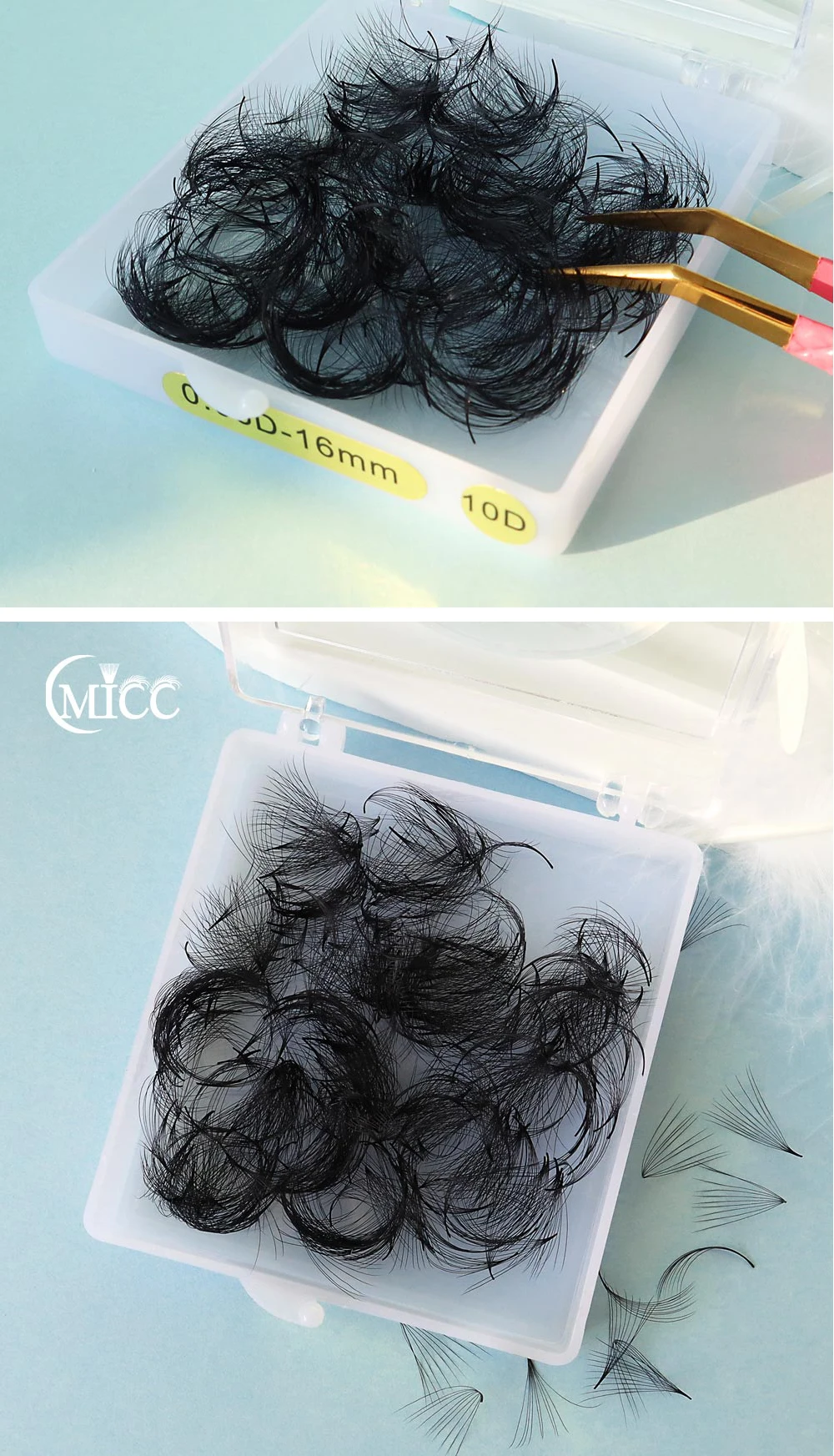 MICC 3D 14D 7mm 20mm Pointy Base Medium Stem Slim Thin Premade Volume Loose Fans Lashes Russian Fan Eyelash Extensions Faux Mink