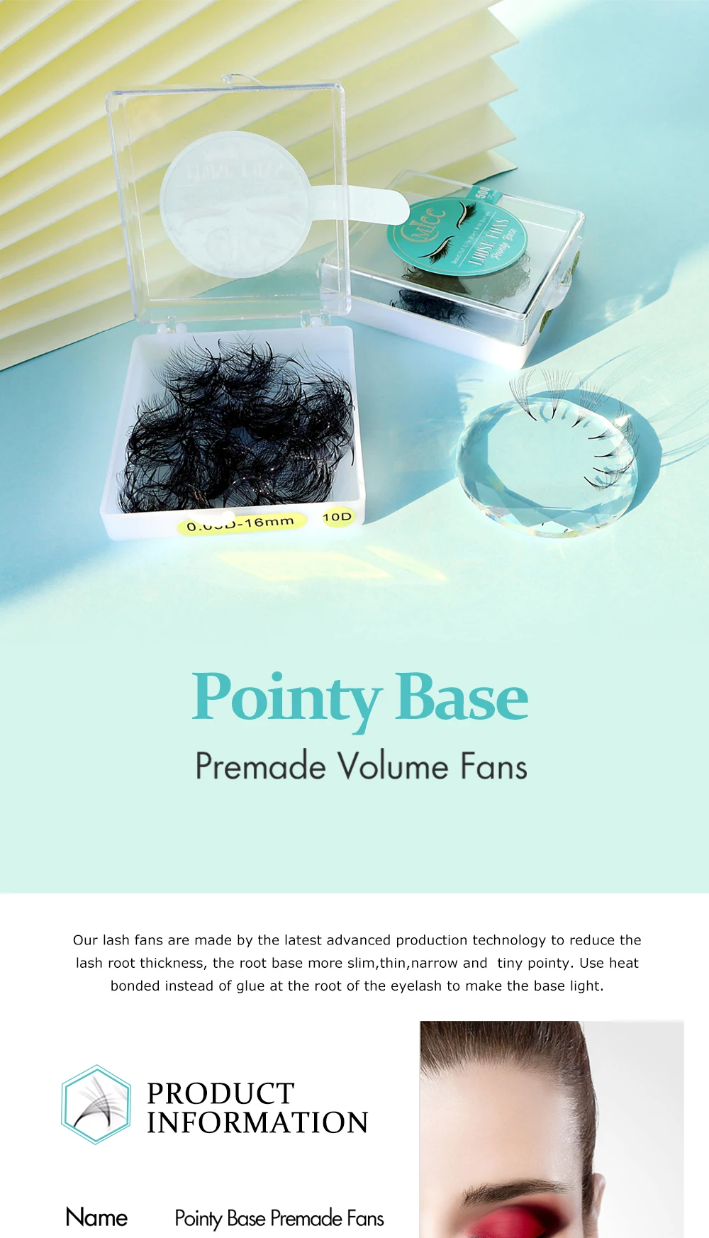 MICC 3D 14D 7mm 20mm Pointy Base Medium Stem Slim Thin Premade Volume Loose Fans Lashes Russian Fan Eyelash Extensions Faux Mink