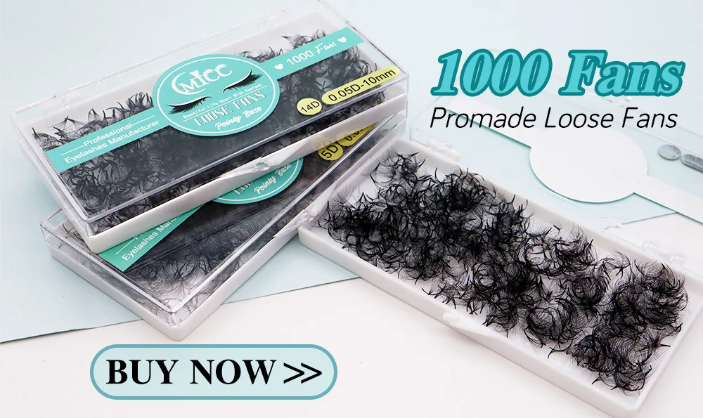 MICC 3D 14D 7mm 20mm Pointy Base Medium Stem Slim Thin Premade Volume Loose Fans Lashes Russian Fan Eyelash Extensions Faux Mink