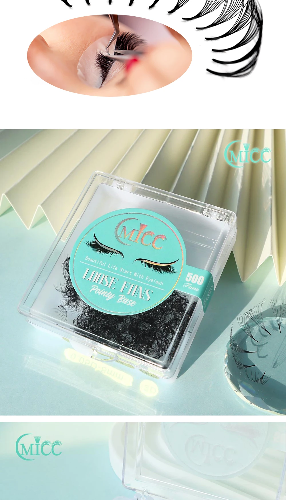 MICC 3D 14D 7mm 20mm Pointy Base Medium Stem Slim Thin Premade Volume Loose Fans Lashes Russian Fan Eyelash Extensions Faux Mink