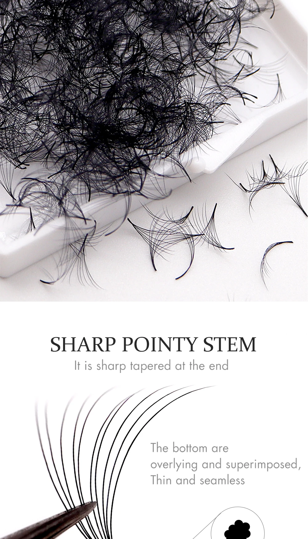 MICC 3D 14D 7mm 20mm Pointy Base Medium Stem Slim Thin Premade Volume Loose Fans Lashes Russian Fan Eyelash Extensions Faux Mink