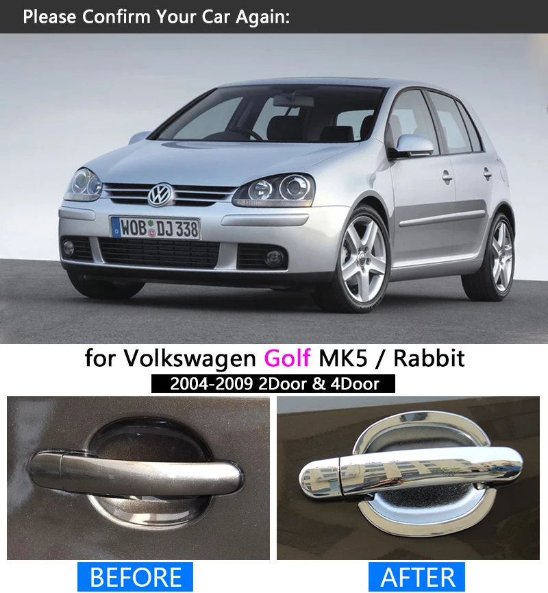 For VW Golf 5 MK5 Volkswagen Golf V Rabbit 1K 2004-2009 Gloss Black Chrome Car Door Handle Covers Accessories Styling Stickers