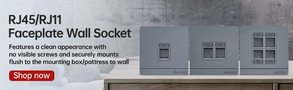 AMPCOM 86-type Wall Faceplate With Mounting Junction Box , Networking Telephone Socket Outlet Mount Panel For RJ45 RJ11 Module