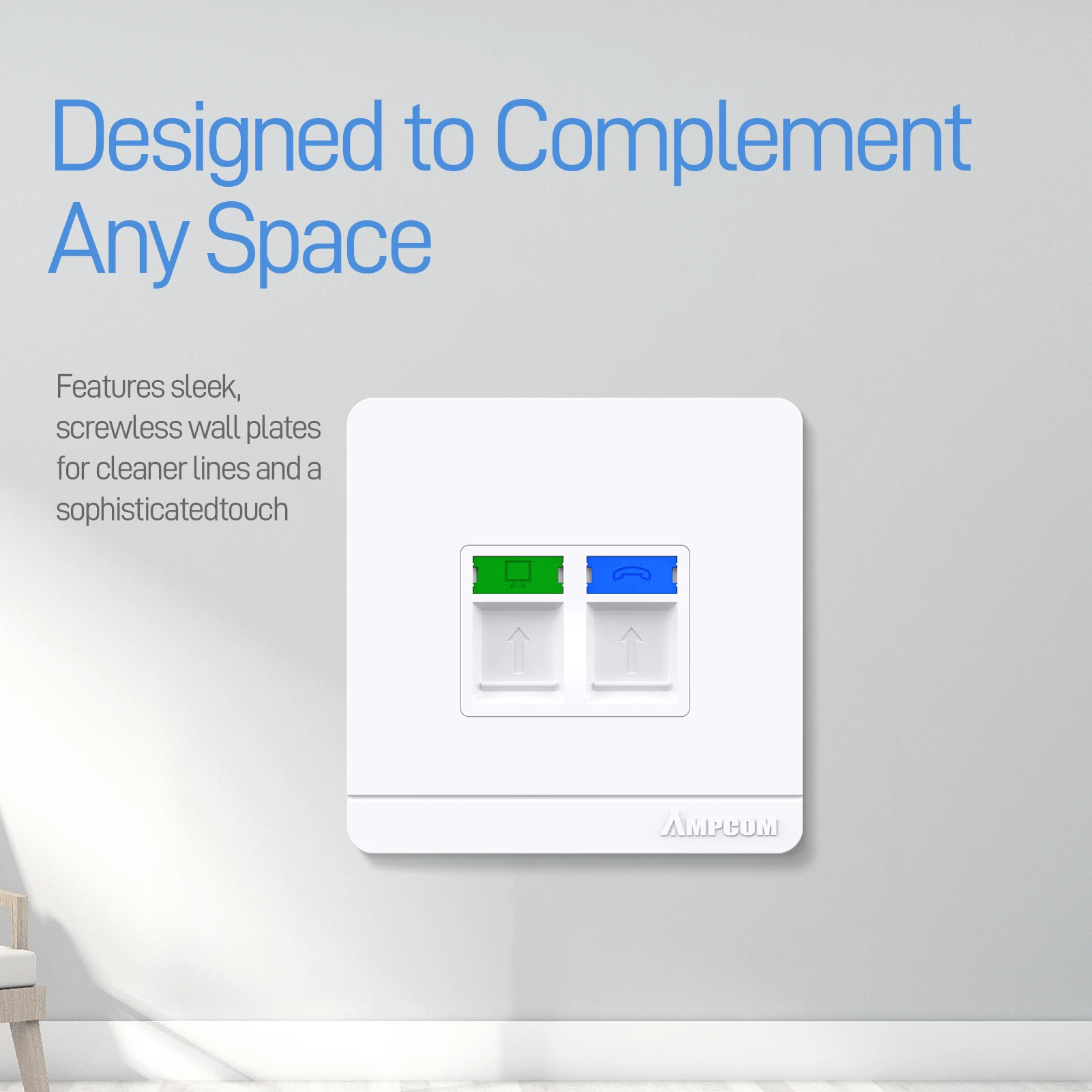 AMPCOM 86-type Wall Faceplate With Mounting Junction Box , Networking Telephone Socket Outlet Mount Panel For RJ45 RJ11 Module