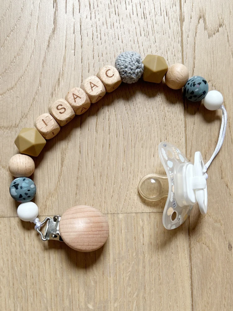 Custom Name Personalized Baby Beech Wooden Chew Beads Pacifier Clips Dummy Chains Holder Soother Chain Newborn Teething Toy Gift