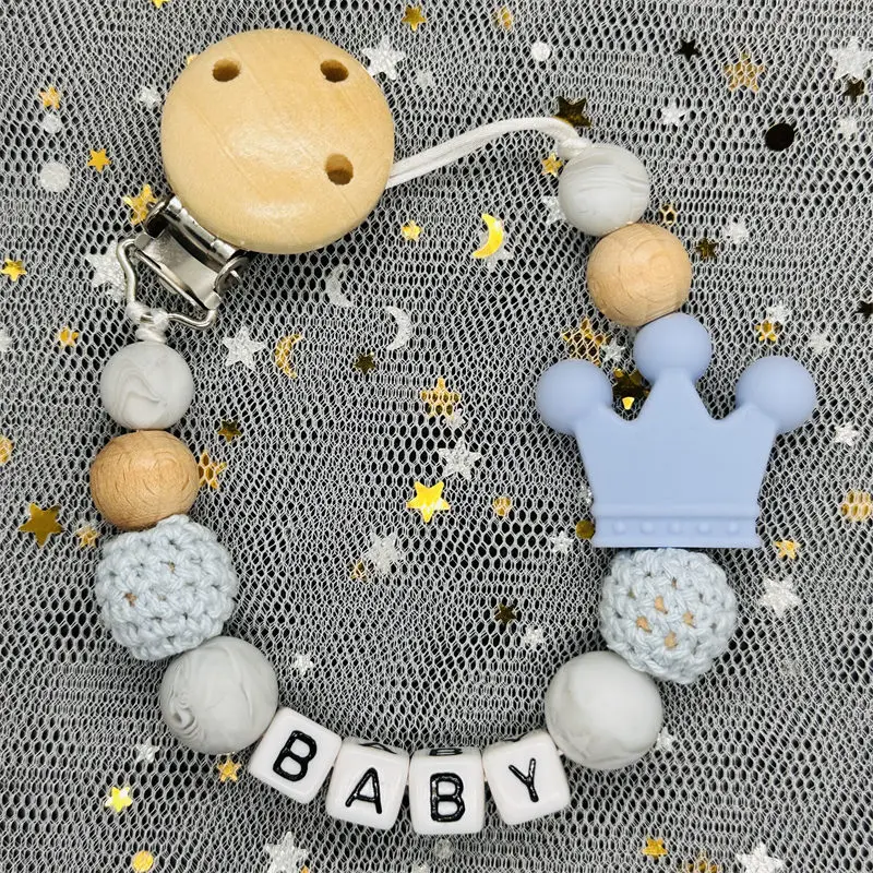Custom Name Personalized Baby Beech Wooden Chew Beads Pacifier Clips Dummy Chains Holder Soother Chain Newborn Teething Toy Gift