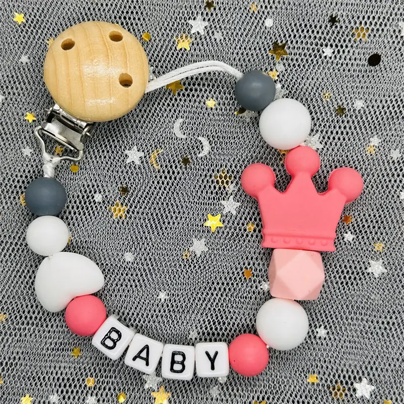 Custom Name Personalized Baby Beech Wooden Chew Beads Pacifier Clips Dummy Chains Holder Soother Chain Newborn Teething Toy Gift
