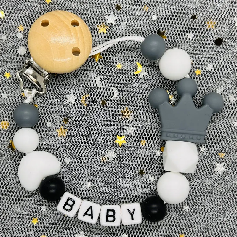 Custom Name Personalized Baby Beech Wooden Chew Beads Pacifier Clips Dummy Chains Holder Soother Chain Newborn Teething Toy Gift