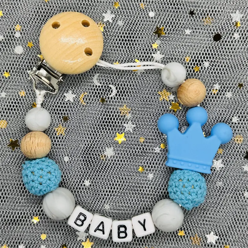 Custom Name Personalized Baby Beech Wooden Chew Beads Pacifier Clips Dummy Chains Holder Soother Chain Newborn Teething Toy Gift