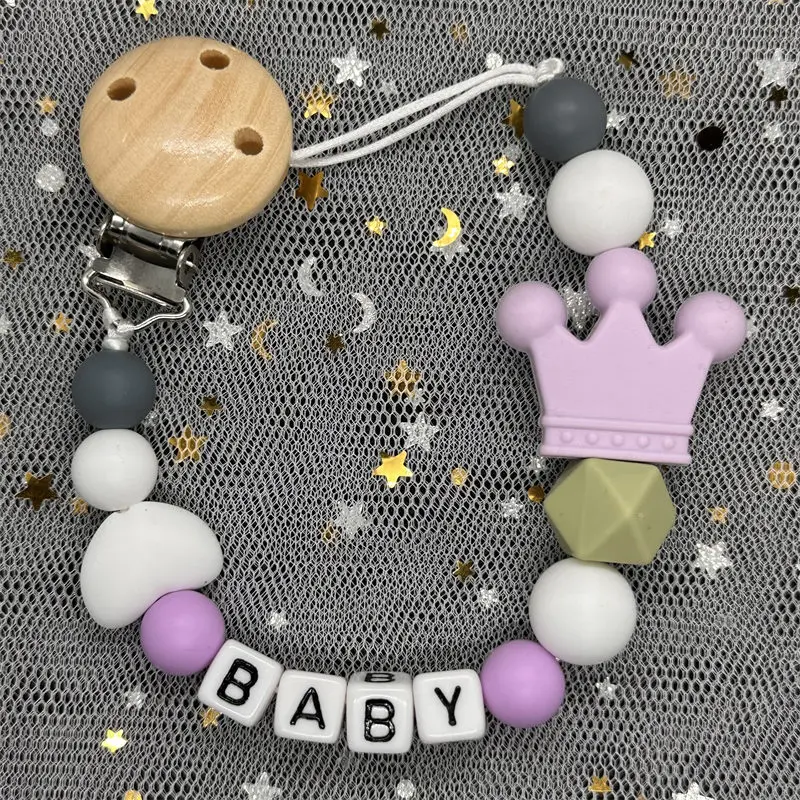 Custom Name Personalized Baby Beech Wooden Chew Beads Pacifier Clips Dummy Chains Holder Soother Chain Newborn Teething Toy Gift