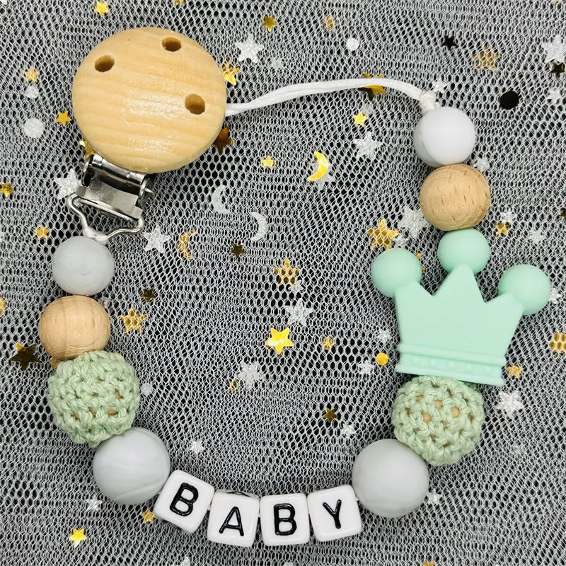 Custom Name Personalized Baby Beech Wooden Chew Beads Pacifier Clips Dummy Chains Holder Soother Chain Newborn Teething Toy Gift