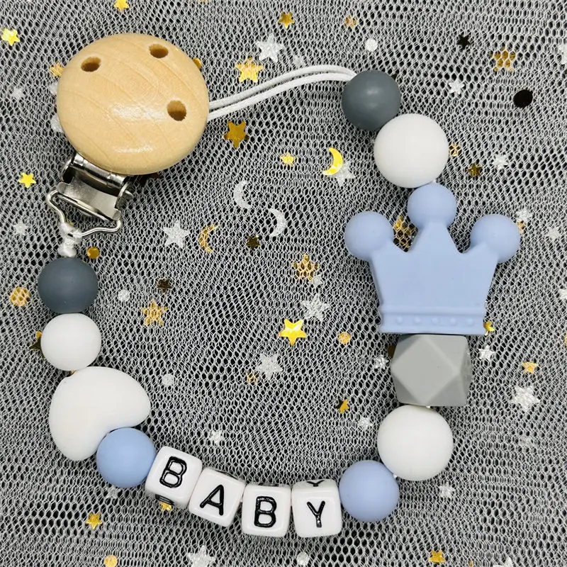 Custom Name Personalized Baby Beech Wooden Chew Beads Pacifier Clips Dummy Chains Holder Soother Chain Newborn Teething Toy Gift