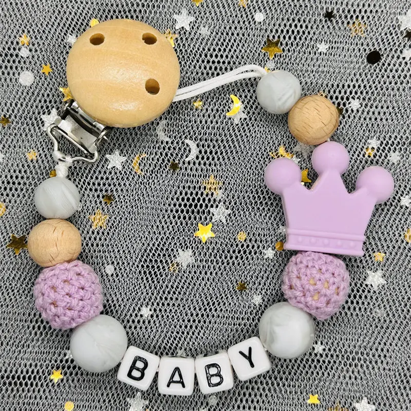 Custom Name Personalized Baby Beech Wooden Chew Beads Pacifier Clips Dummy Chains Holder Soother Chain Newborn Teething Toy Gift