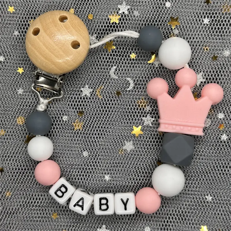 Custom Name Personalized Baby Beech Wooden Chew Beads Pacifier Clips Dummy Chains Holder Soother Chain Newborn Teething Toy Gift