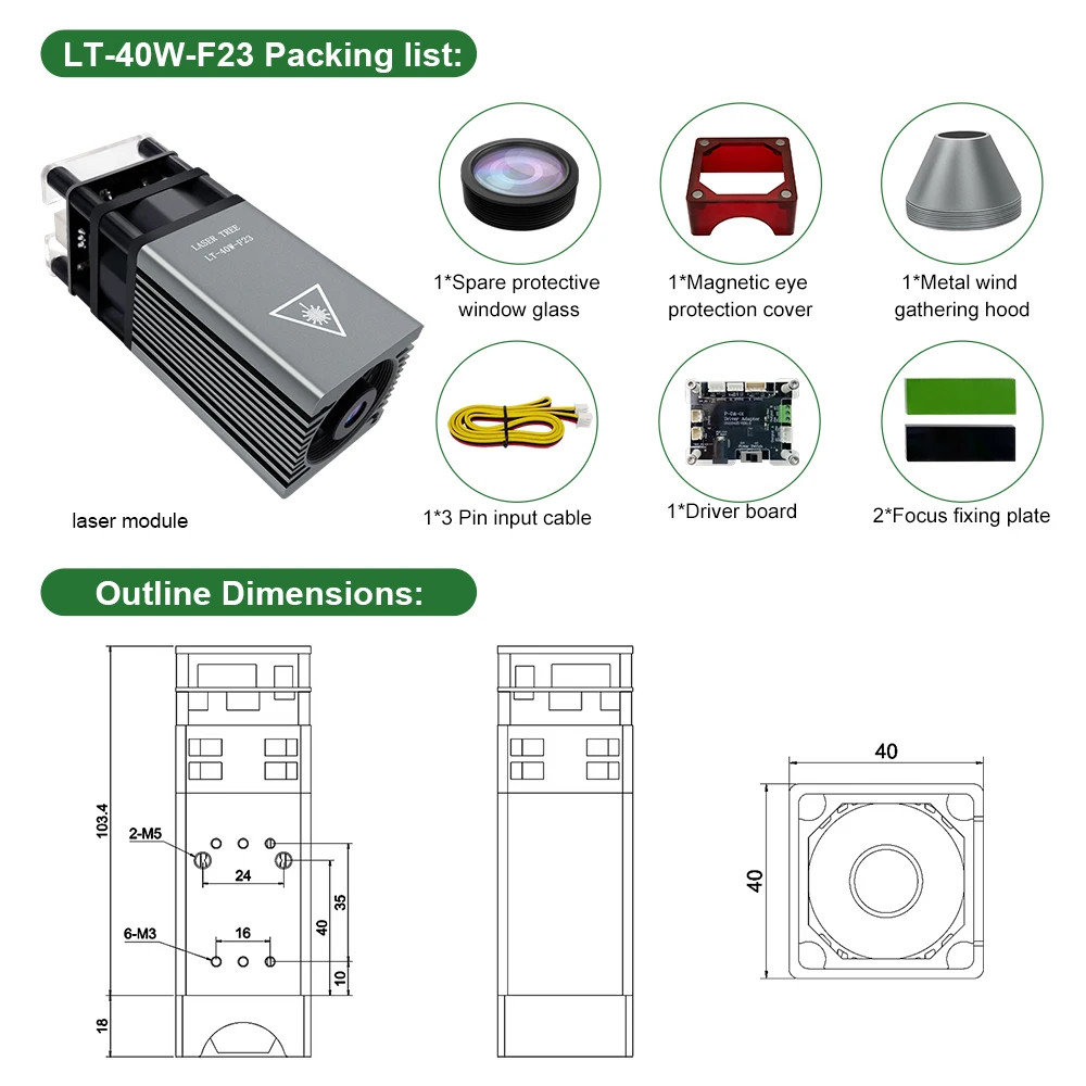 LASER TREE 20W/10W/5W/4W Laser Head For CNC Engraver Wood Cutting DIY Laser Tools 450nm TTL/ PWM Blue Light Laser Module